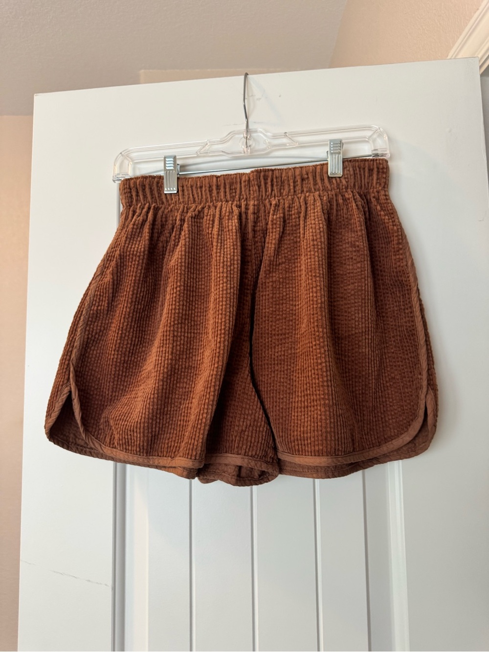 Waffle-Knit Athletic Shorts in Rich Brown